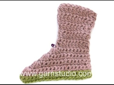 DROPS Crocheting Tutorial: How to work slippers with double and treble crochet.