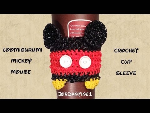 Loomigurumi. Amigurumi Mickey Mouse Coffee Cup Cozy Sleeve - Rubber Band Crochet - Rainbow Loom