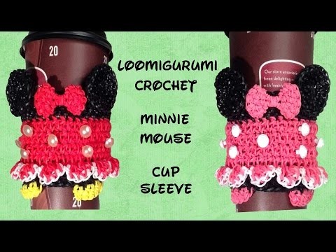 Loomigurumi. Amigurumi - Minnie Mouse Coffee Cup Cozy Sleeve - Rubber Band Crochet - Rainbow Loom
