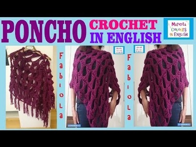 Poncho Crochet Pattern Cape Rectangle "Fabiola" by Maricita Colours in English
