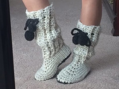 Re-soling Handmade Crochet Slipper Boots by GemFOX