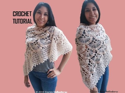 COMO TEJER HERMOSO CHAL , BUFANDA, PONCHO DE ABANICOS TEJIDO A CROCHET ...