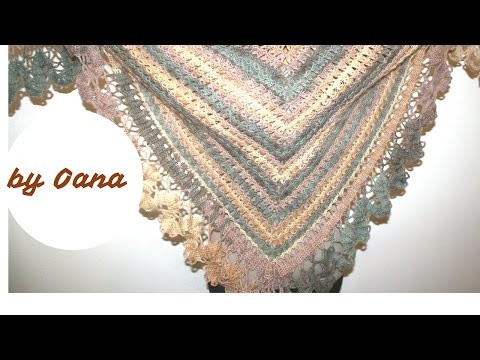 Crochet Bruges lace on a triangular shawl