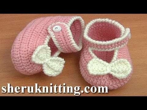 Crochet Button Buckle Bow Shoes Tutorial 37 Part 1 of 2