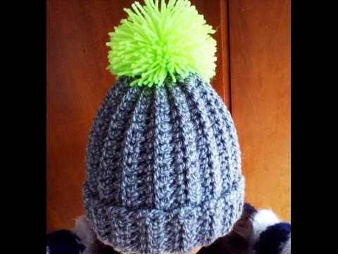 Crochet easy ribbed pom pom Hat