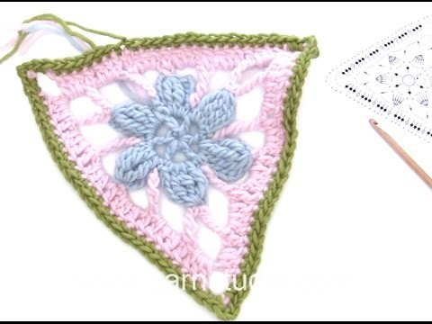 DROPS Crocheting Tutorial: How to work a triangle used in a blanket.
