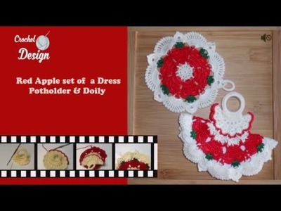 Free Crochet pattern : Red apple dress potholder and doily