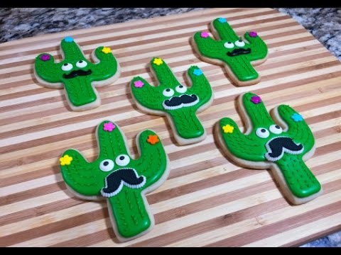 Cactus Cookies With Mustaches Fiesta Party(How To)