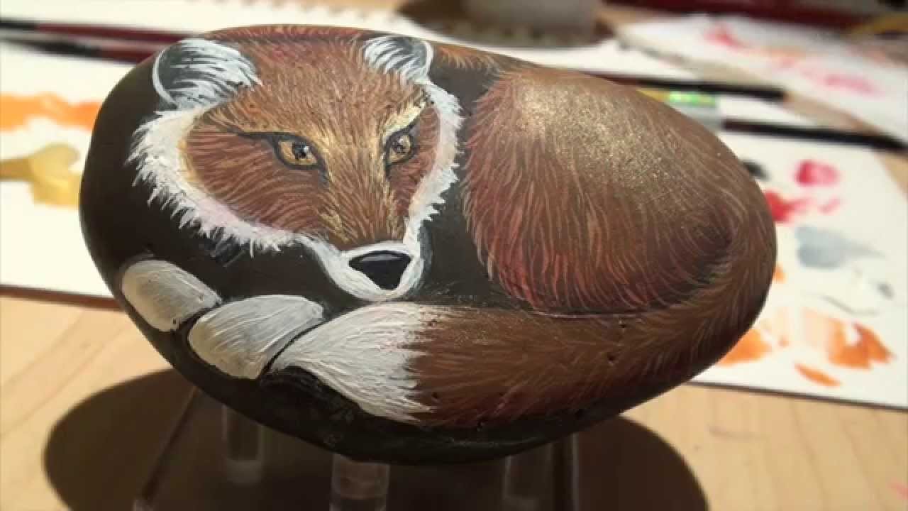 How to Paint a Fox- Painting on rocks