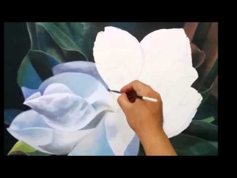 Step by step how to paint a magnolia flower in realistic