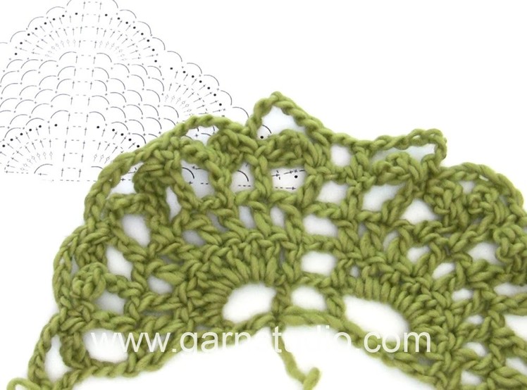 DROPS Crocheting Tutorial:  How to work the beginning of a shawl with fan pattern and ch loops.
