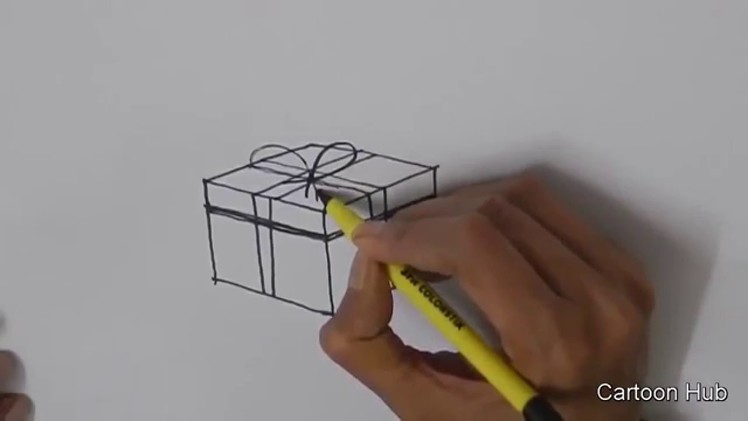 How To Draw A Gift Box.Christmas Present Box - in easy steps for children, kids, beginners