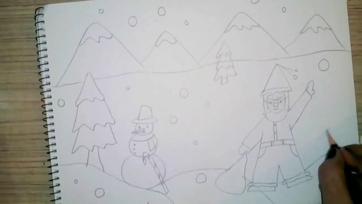 How to draw christmas scene for kids - Very easy