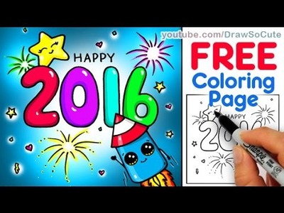 How to Draw Happy New Year Celebration Card with Bubble Numbers step by step