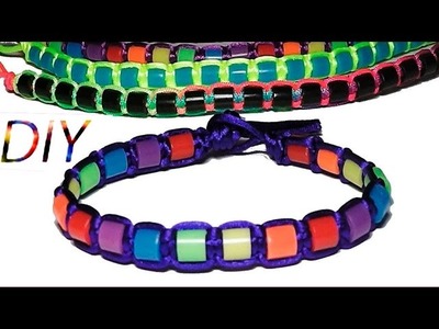 Macrame knots How to make bracelets with Hama o perler beads and string or thread tutorial diy satin