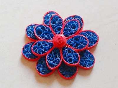 Paper Quilling: How to make Beautiful 3d Quilling blue and red Flower design