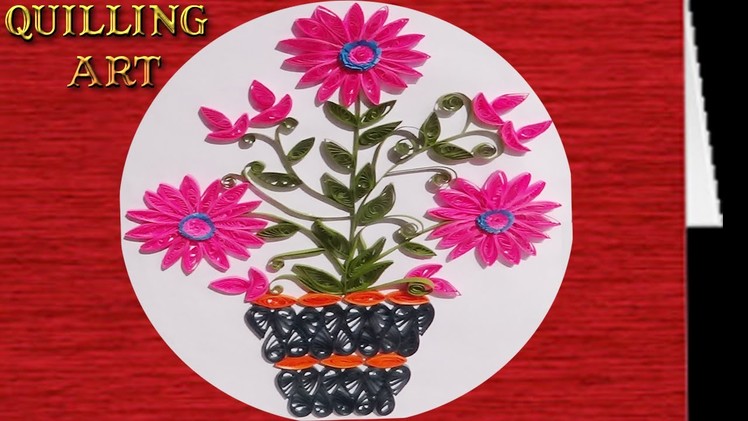 Paper Quilling : How to make pink colored flower plant design