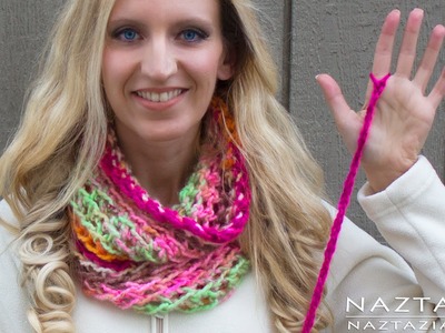 DIY Tutorial - Left Hand - How to Finger Crochet Very Easy Simple Infinity Scarf Cowl Beginners