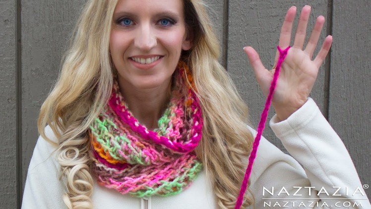 DIY Tutorial - Left Hand - How to Finger Crochet Very Easy Simple Infinity Scarf Cowl Beginners