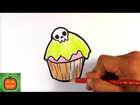 How to Draw a Halloween Cupcake - Halloween Drawings