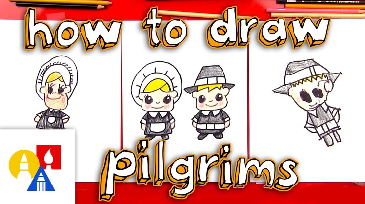 How To Draw Cartoon Pilgrims (Boy & Girl)