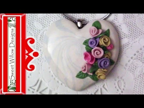 How to Make a Polymer Clay Spring Heart Bouquet Necklace - Get Your Swirl On - #LoveSpringArt