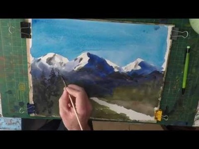 Beginners Watercolour How to paint snow capped mountains simply