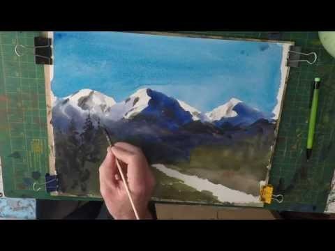 Beginners Watercolour How to paint snow capped mountains simply