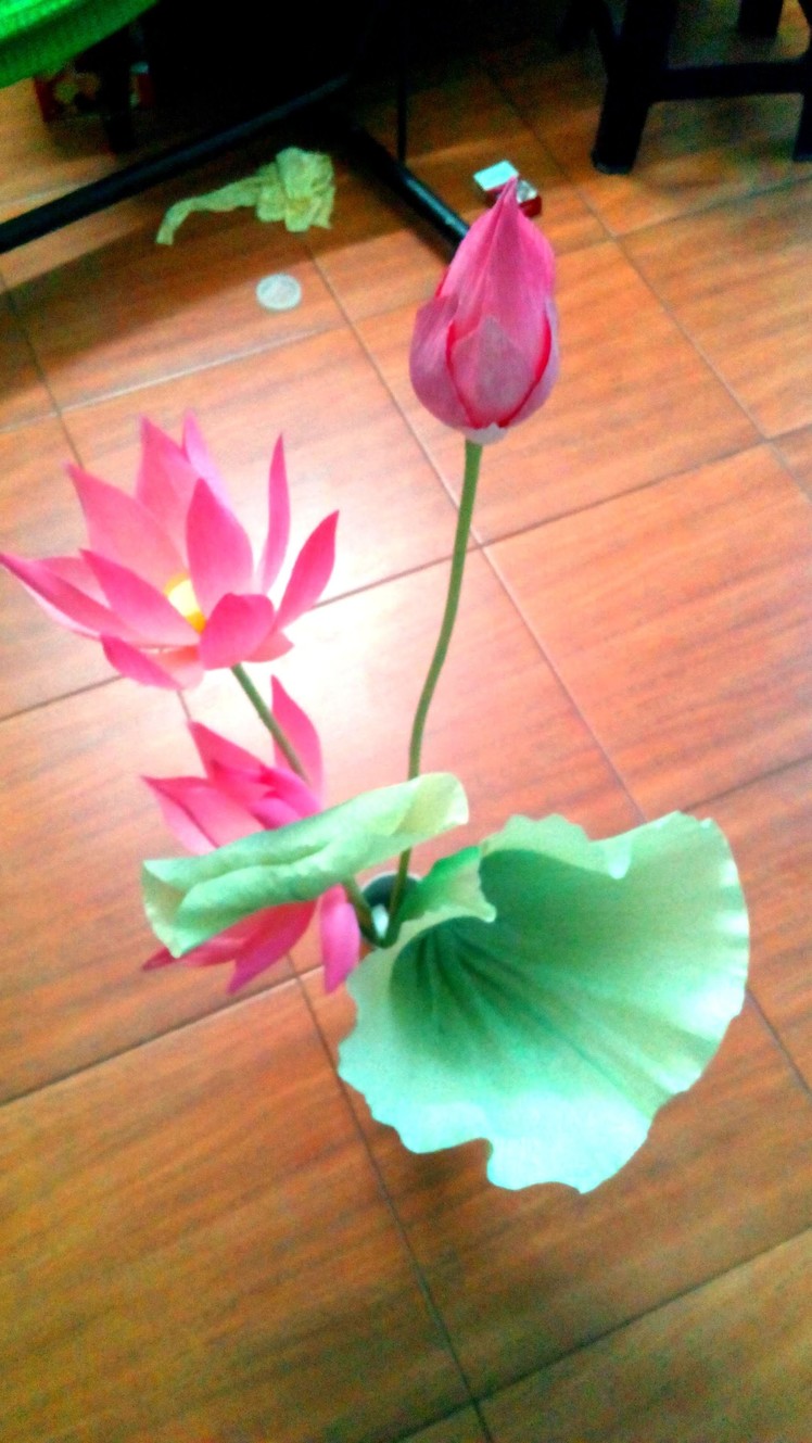 Hoa sen giay nhun   How to make a Paper Lotus & Leaf Part  II