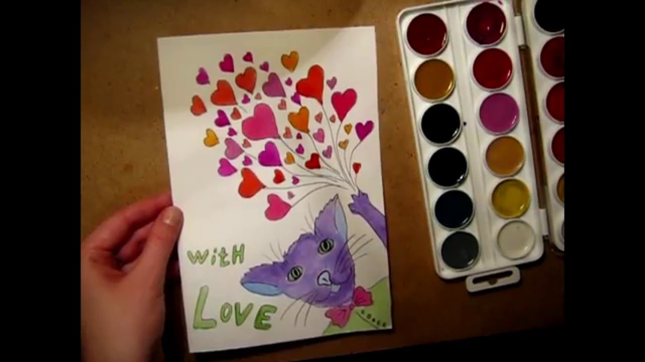 How to Draw a Cartoon Cat Valentine's Day Card – Step by Step Drawing Video