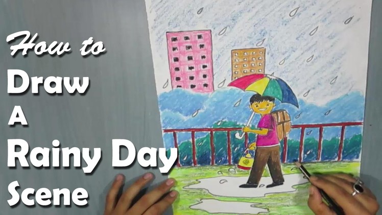 How to Draw a Rainy Day with Oil Pastel for Kids