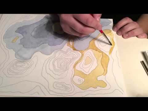 How to draw a topographic map - Watercolor ink and wash speed painting