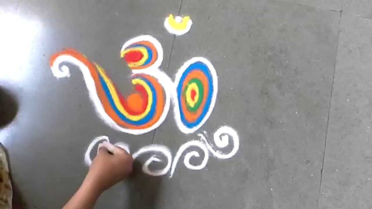 How to draw colourful om rangoli design easily Aum rangoli