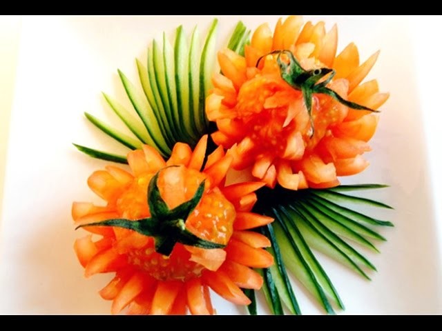 How to Make Tomato Flowers - Vegetable Carving Garnish - Sushi Garnish - Food Decoration