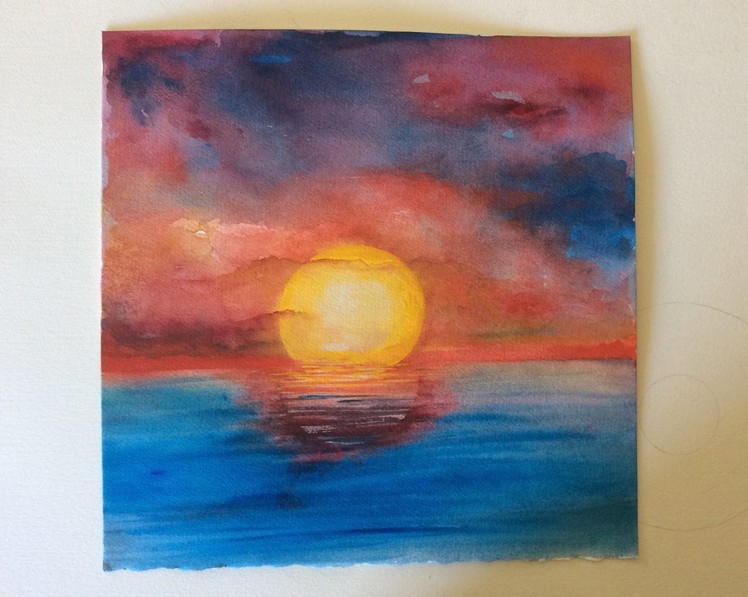 How to paint a Sunset over the ocean with Watercolors, fast and easy.