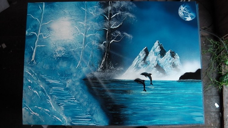How to Spray Paint Art - Winter Scene & Dolphins