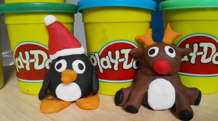 Play Doh How To Make  Rudolph The Red Nosed Reindeer penguin   Rudolf el reno pingüino