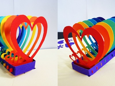 Pop up card (rainbow hearts) - learn how to make a popup heart greeting card - EzyCraft