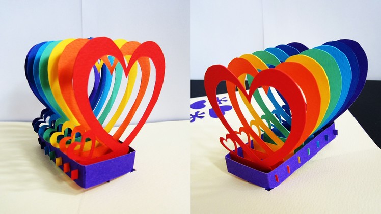 Pop up card (rainbow hearts) - learn how to make a popup heart greeting card - EzyCraft