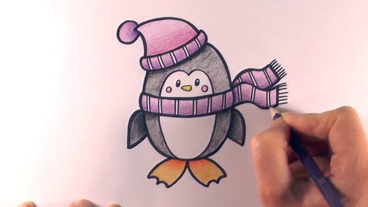 How to Colour a Cartoon Penguin With A Hat and Scarf