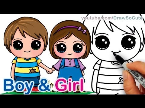 How to Draw a Cute Boy and Girl Holding Hands step by step Best Friends
