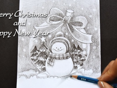 How to draw New Year's picture with pencil