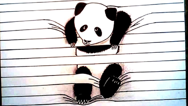 HOW TO DRAW PANDA 3D Drawing Lined Paper Art Trick