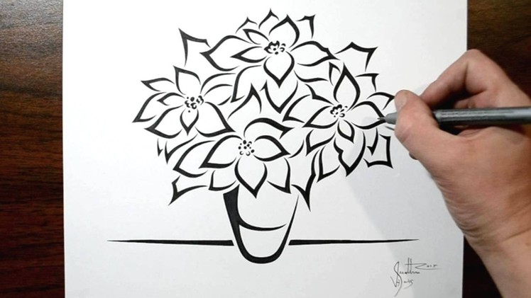 How to Draw Poinsettia Flowers - Tribal Tattoo Design Style