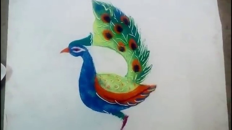 How To Make Beautiful Peacock Rangoli Design - Freehand Rangoli For Diwali