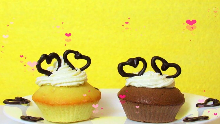 How To Make Easy Cupcakes With Chocolate Heart - Valentine's Day Simple & Quick Recipe For Beginners