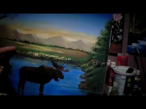 How to paint an easy landscape with acrylic paint, Lesson 2, Moose Painting