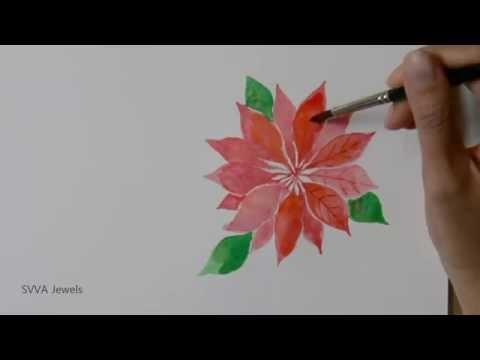 How to Paint Poinsettia or Christmas Star Flower in Watercolor - Great Christmas Cards Idea
