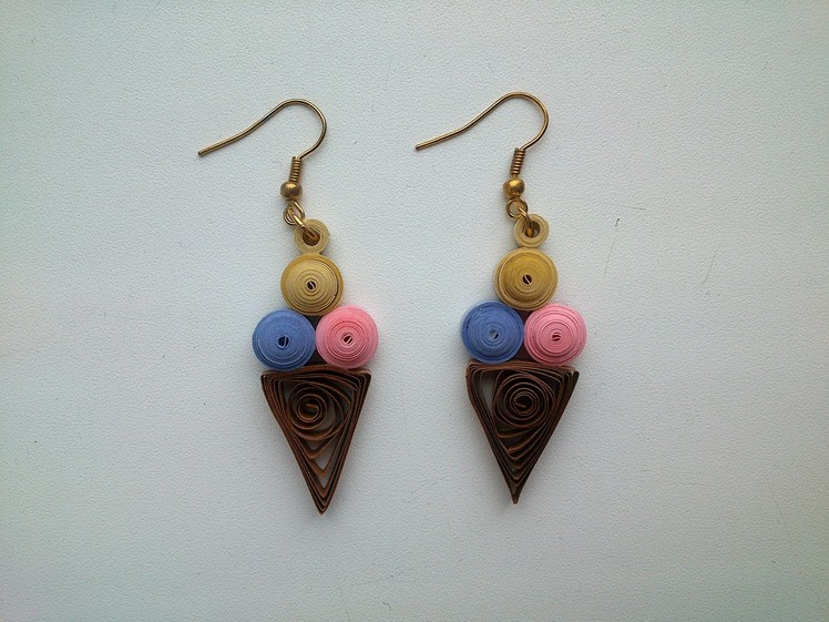 PAPER EARRINGS - How to make  Paper Quilling  Ice cream Earrings -Making Tutorial