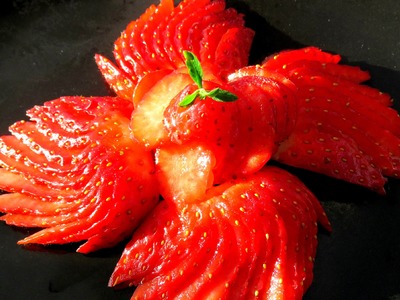 How It's Made Strawberry Flower | Fruit Carving Garnish | Strawberry Art | Party Garnishing